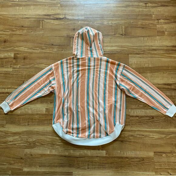 CRAZY TRAIN M Orange Teal Striped Hoodie Casual Western Boho Southwestern 70s - Picture 5 of 16